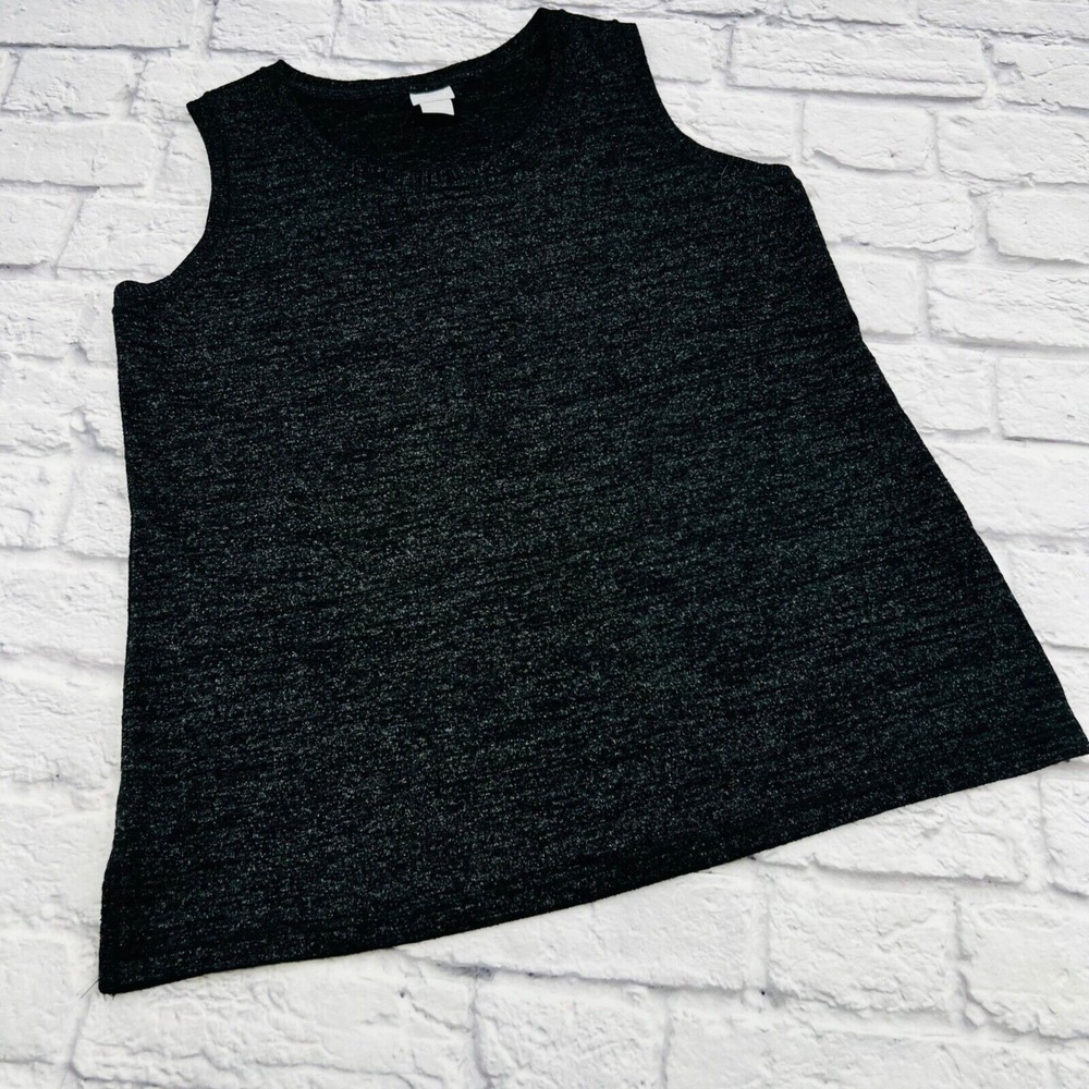 Chicos Zenergy Womens Space Dye Sleeveless Tank Top Black White Size 1 M 8-10